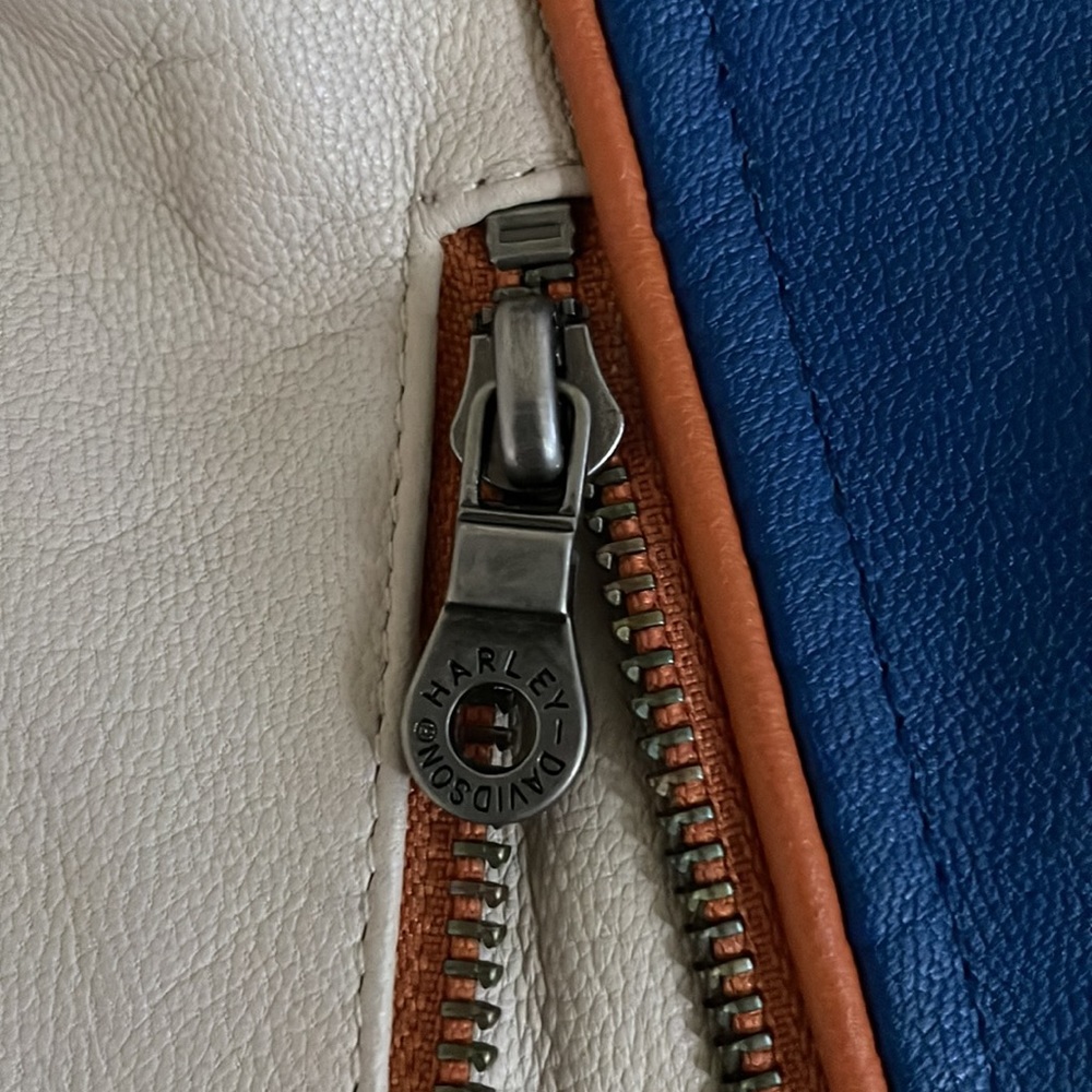 Harley Davison Orange / Blue / Cream leather jacket - Picture 14 of 16